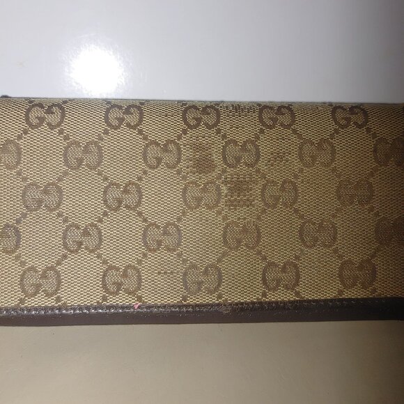 Gucci Logo Long Wallet Brown MonogramCanvas Leather Vintage Fair - Picture 2 of 16